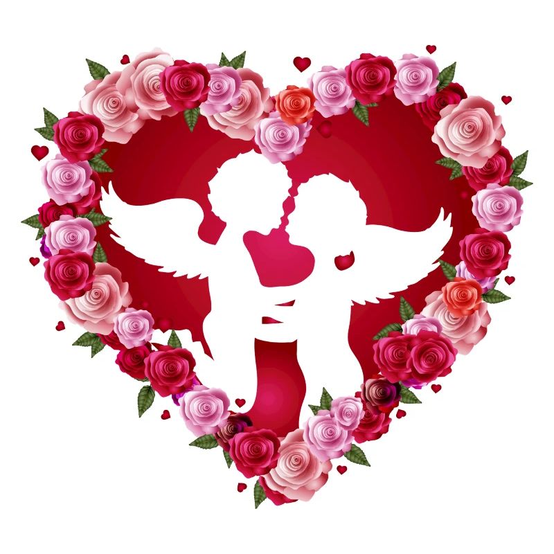 Angeli che baciano in cornice a forma di rosa a forma di cuore