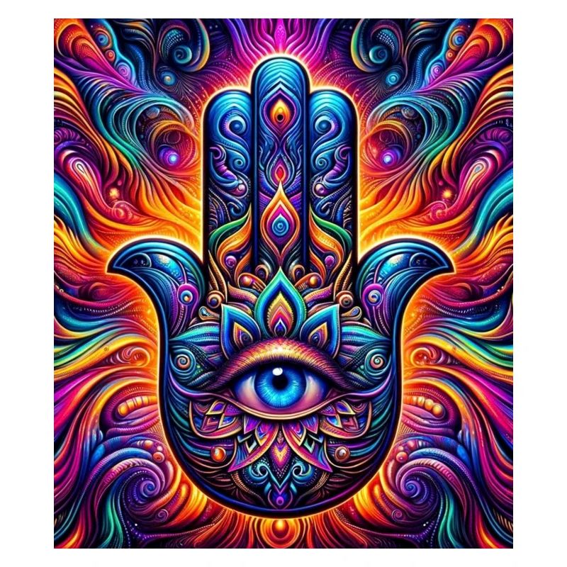 Mandala psychédélique Hamsa Œil Main-Œil