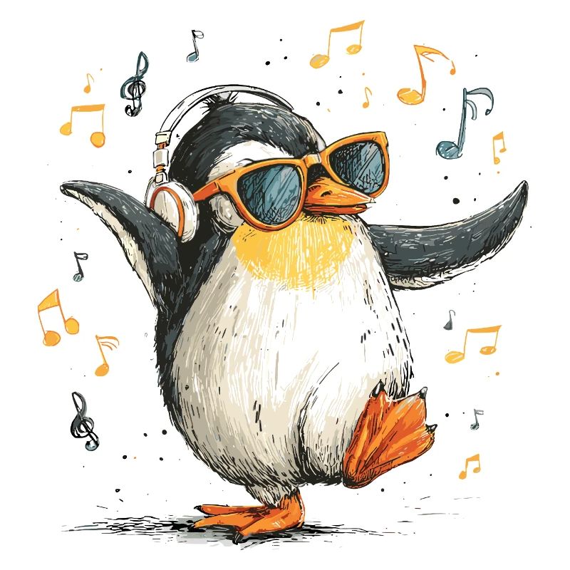 Penguin DJ mit Kopfhörern