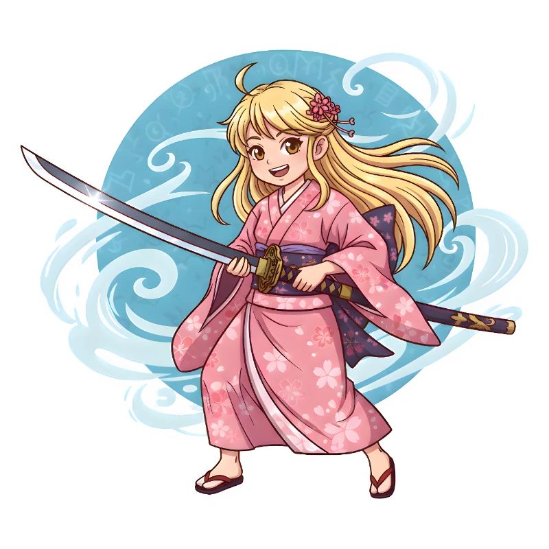 Fille samouraï d’anime en kimono avec un katana