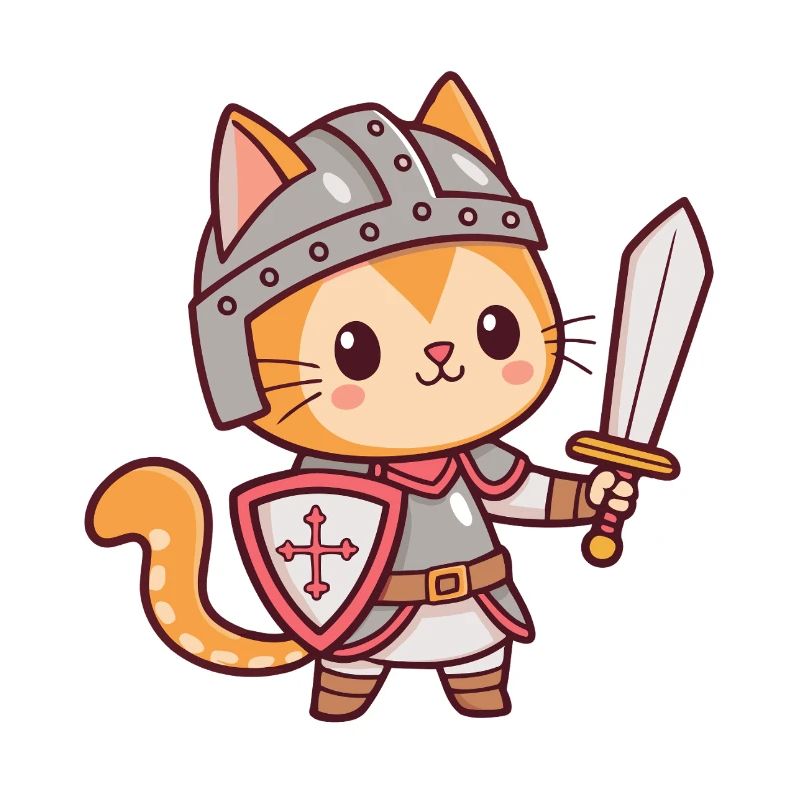 Chat chevalier kawaii avec épée
