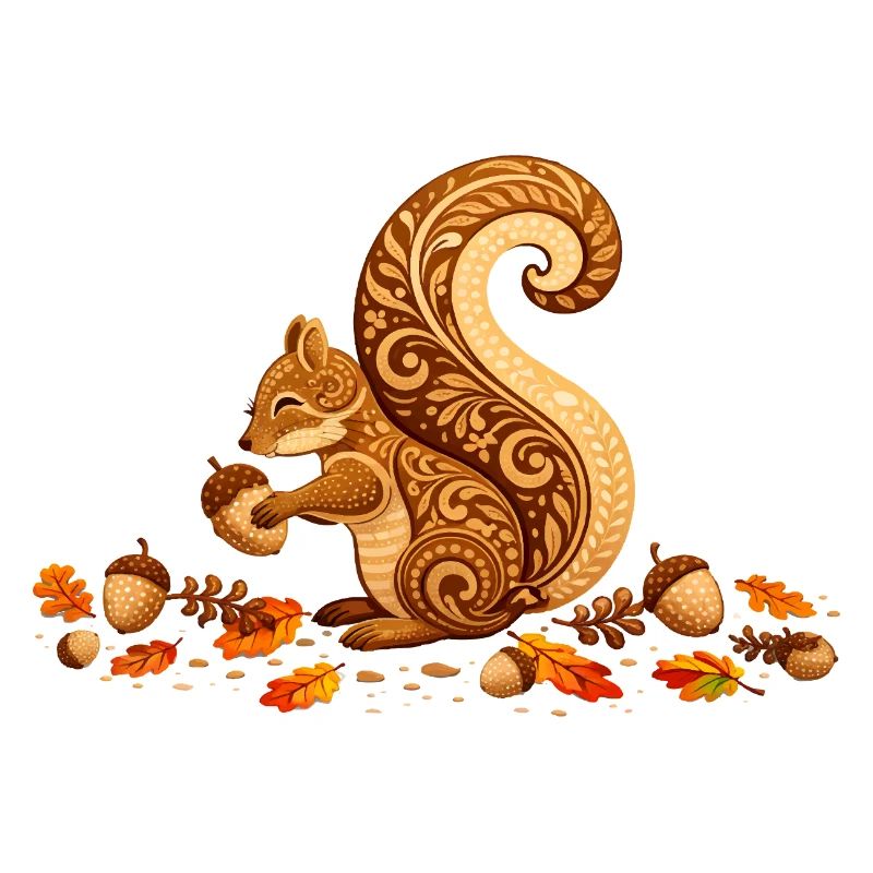 Stilisiertes Eichhörnchen mit Eichel im Herbst