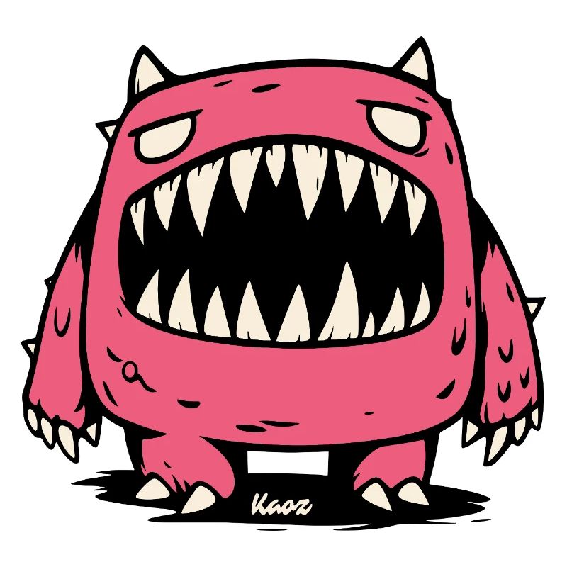 Pink Monster with Big Pointed Teeth