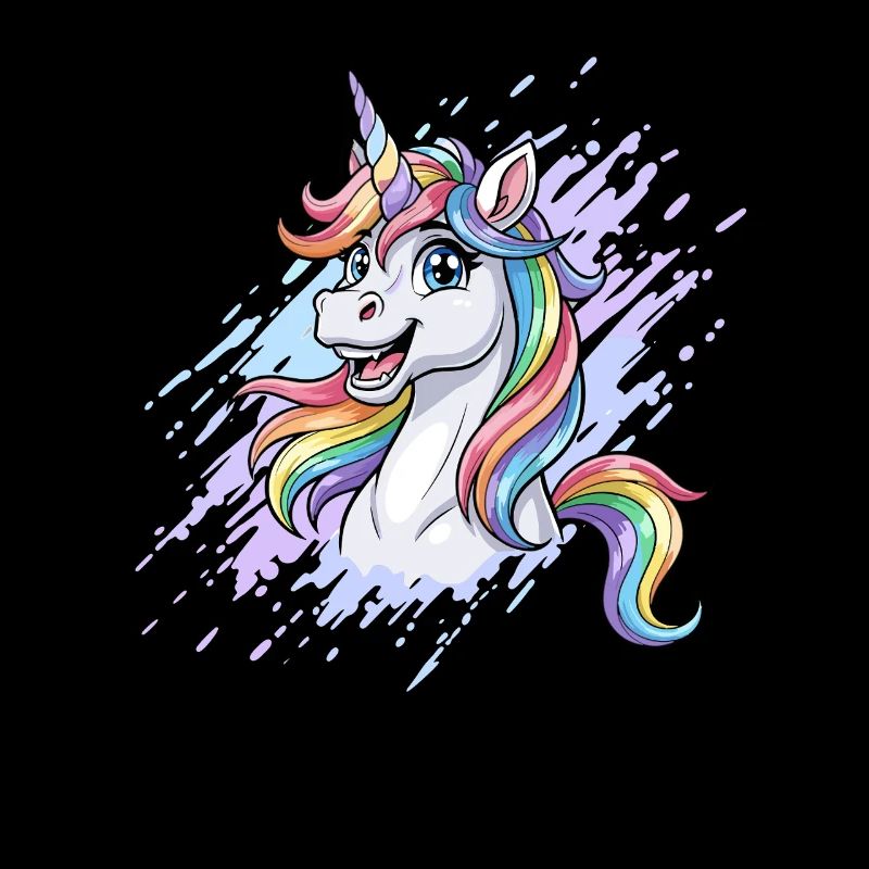 Regenbogen Einhorn Kopf Splash