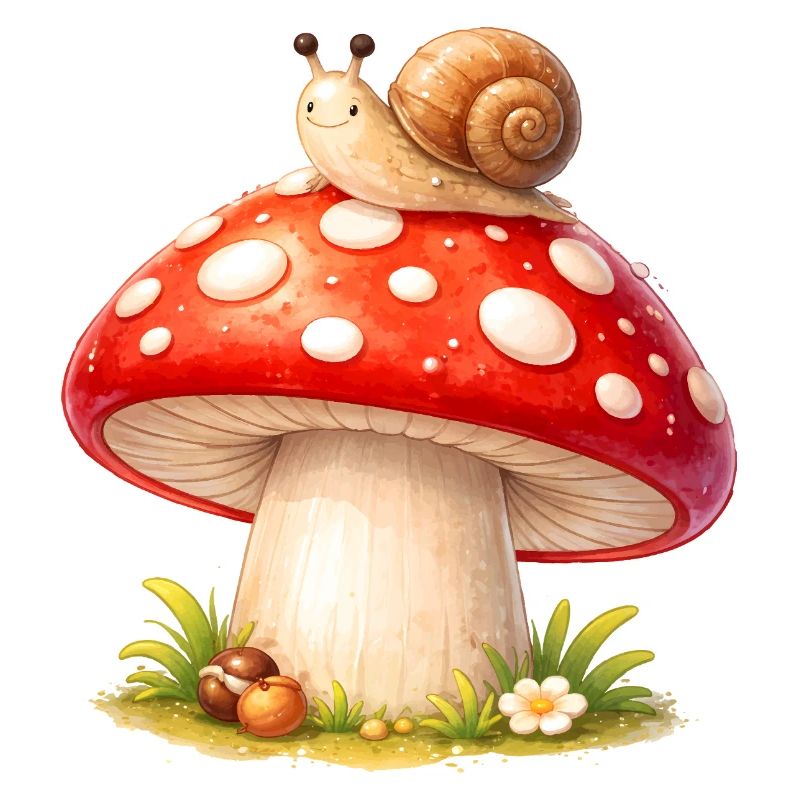 Toadstool with Snail Cute Forest Motif