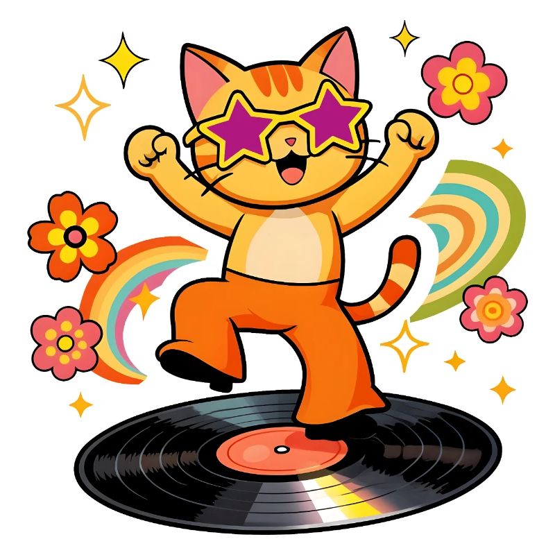 Chat Disco sur Vinyle Coloré