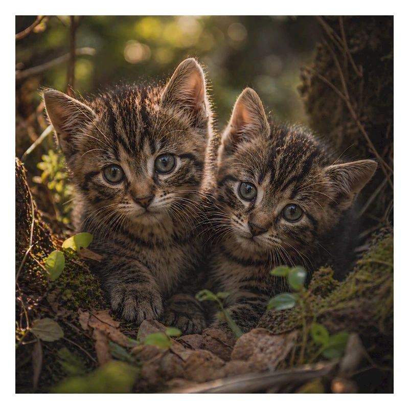 Kätzchen auf einer Lichtung im Wald