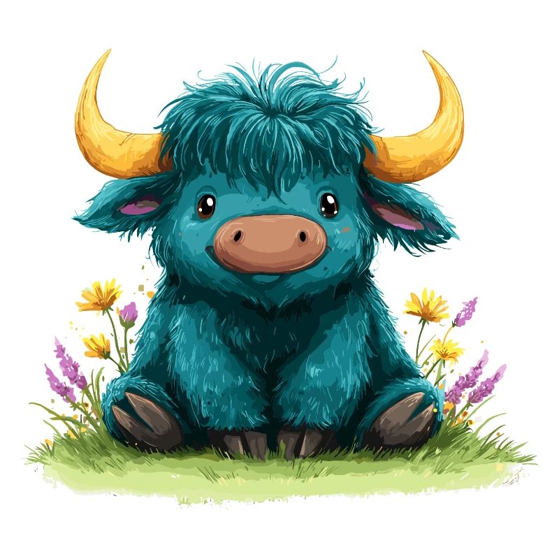 Yak bleu dans une mer de fleurs