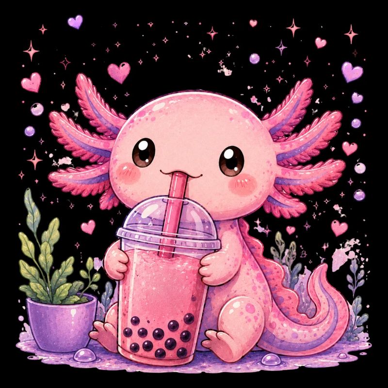 Axolot rose avec bubble tea