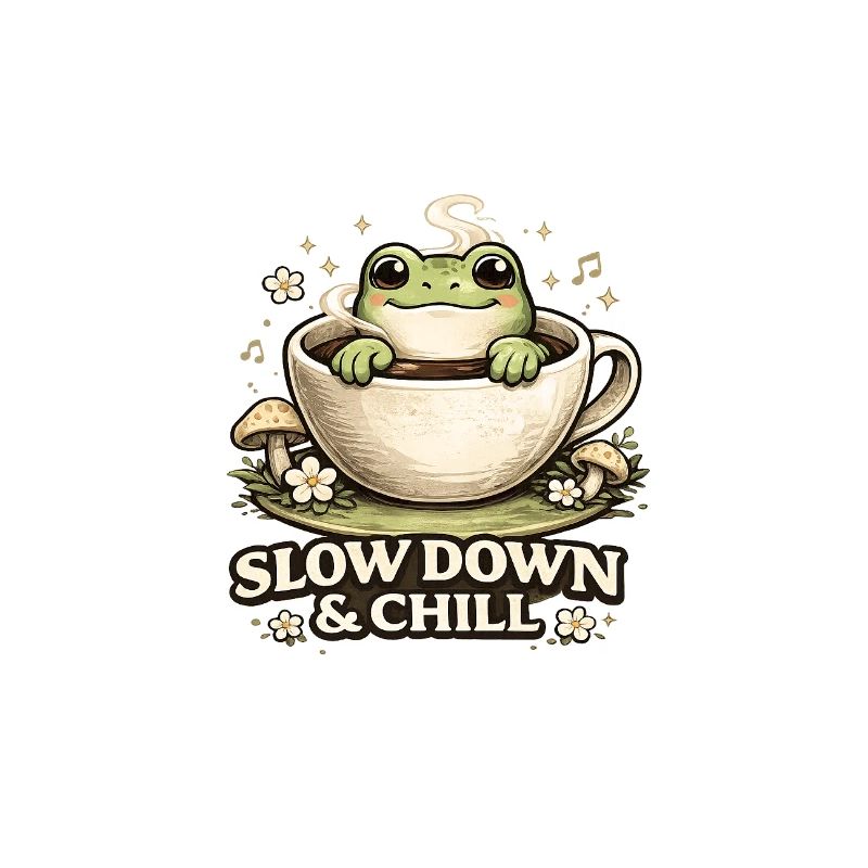 Slow Down & Chill – Cute Frog Coffee Aesthetic