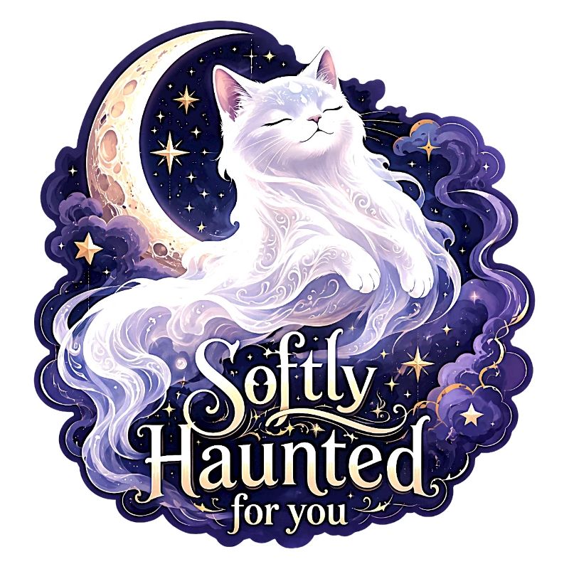 Softly Haunted White Moon Cat Gothic Celestial