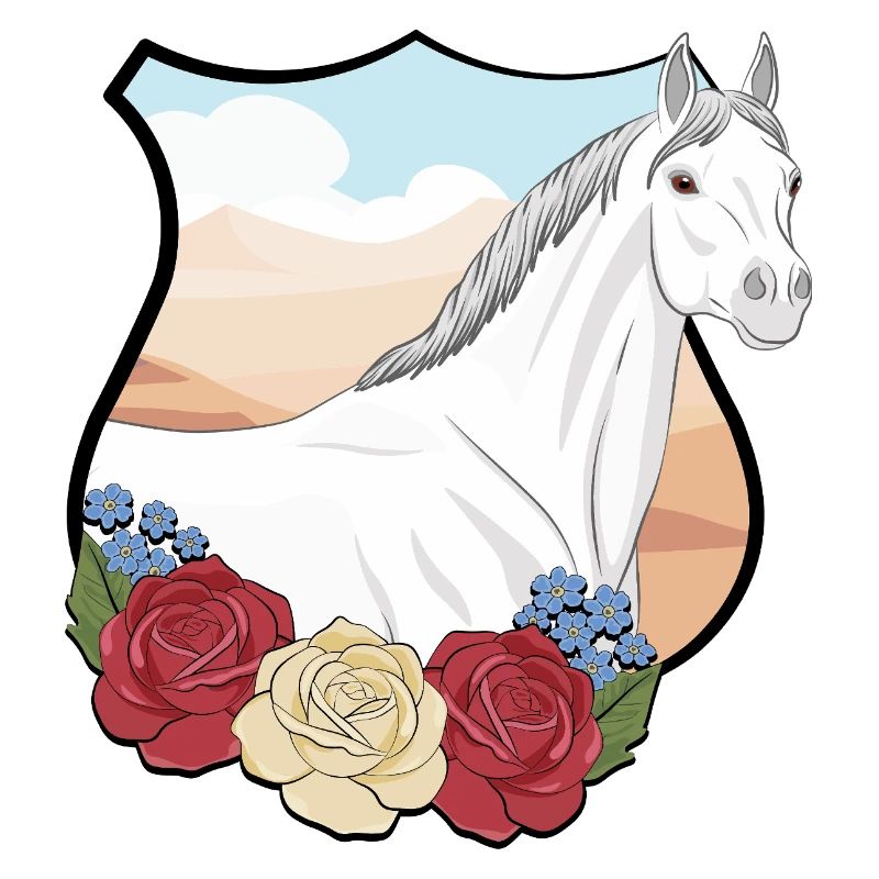 Un cheval Abbayan avec des fleurs dans un écusson