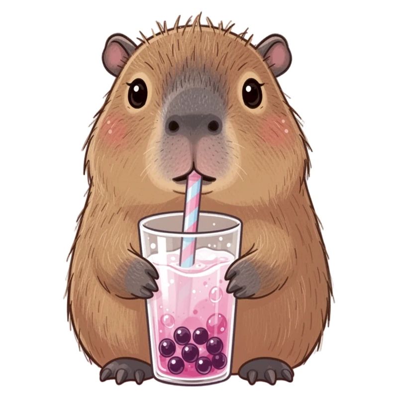 Mignonne capybara capybara avec bubble tea