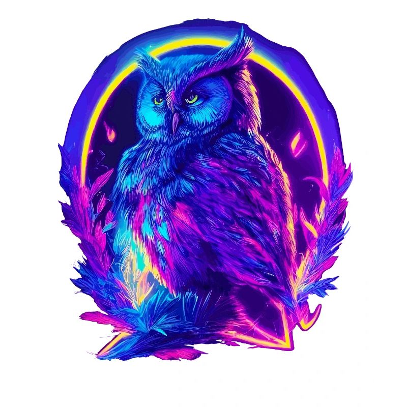 Mystisch leuchtende Eule Neon Synthwave