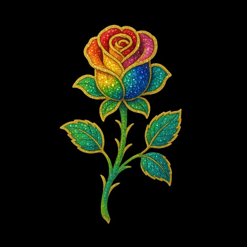 Rainbow Glitter Rose Design
