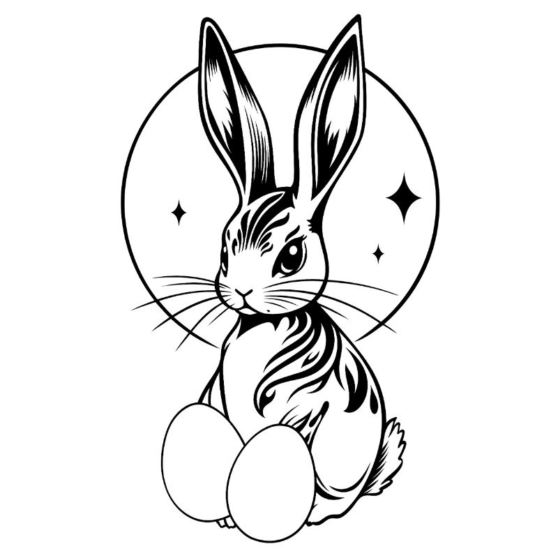 Cute Easter bunny with full moon and Easter eggs