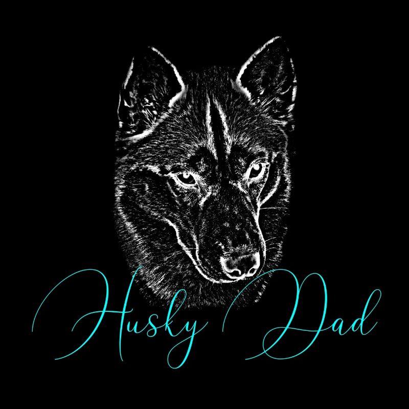 Husky Dad Silhouette Neon Script
