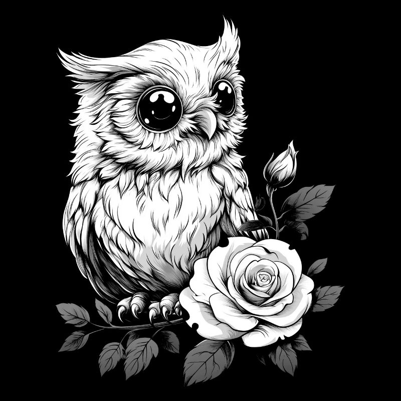 Nachteule Rose Blumen Ästhetik Eule Vogel Geschenk