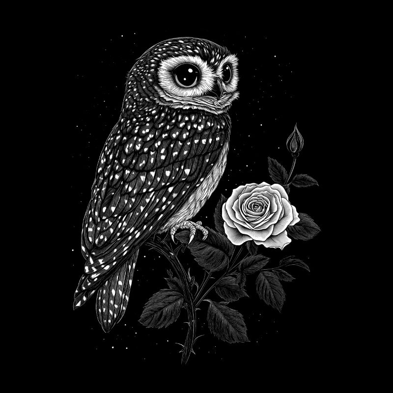 Eule Vogel Blumen Ästhetik Nachteule Rose Geschenk