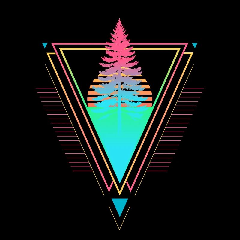 Tannenbaum Vaporwave Synthwave des années 90 80 coucher de soleil