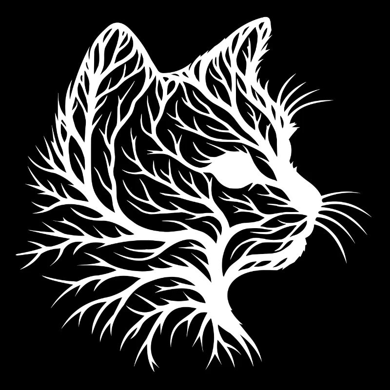 Cat with Leaf Pattern in Silhouette Style