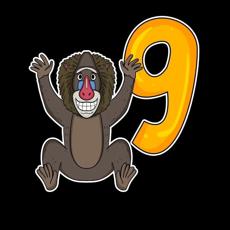 9th Birthday Motif Monkey - 9 Years