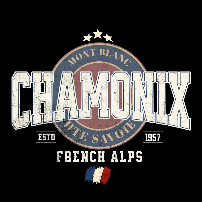 Design Mont Blanc Chamonix avec Drapeau Français