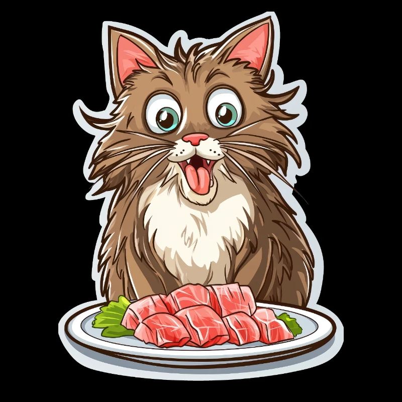 Chat Gourmand devant son Festin de Sashimis
