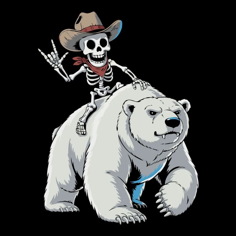 Skeleton cowboy on polar bear