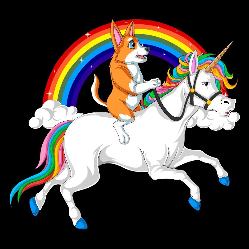 Corgi reitet Einhorn