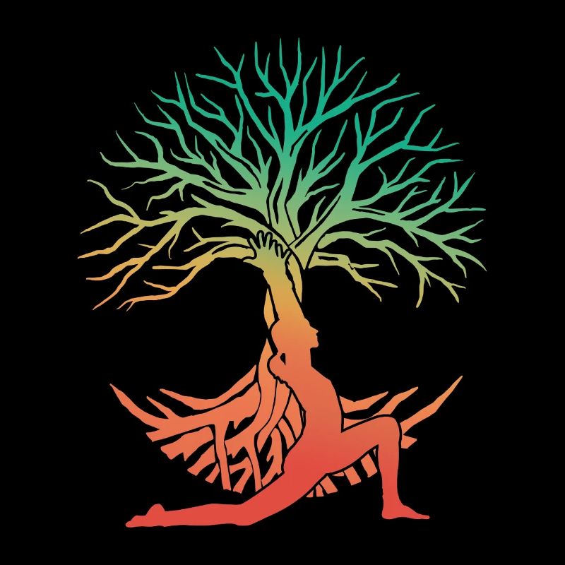 Yoga Baumfigur im Regenbogen