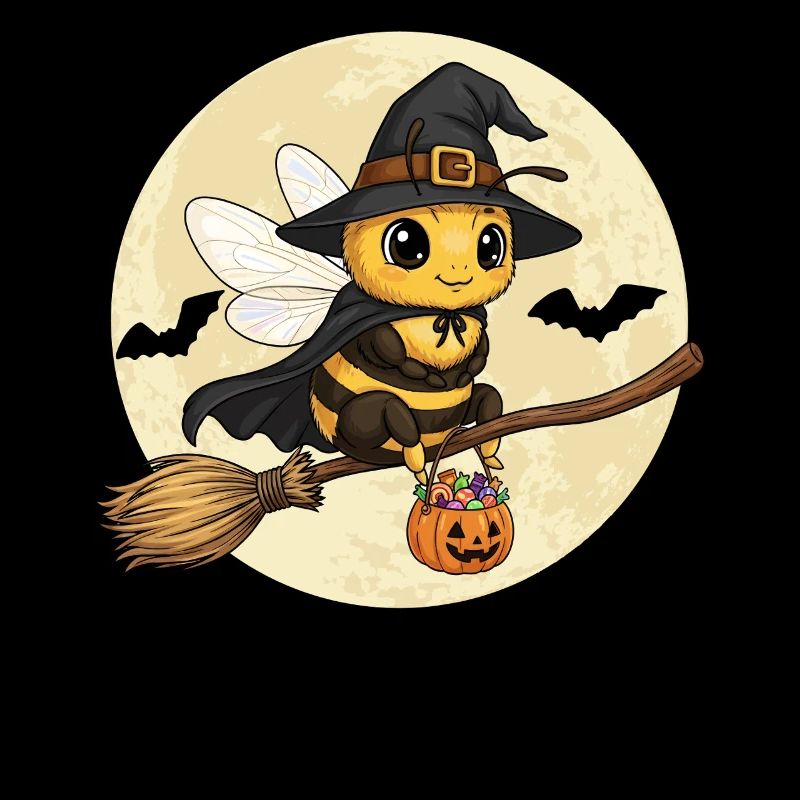 Cute Bee Witch Halloween Pumpkin Full Moon