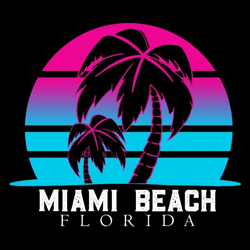 Miami Beach Palm Trees Sunset Retro
