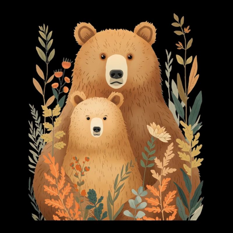 Couple d’ours des forêts dans le feuillage d’automne