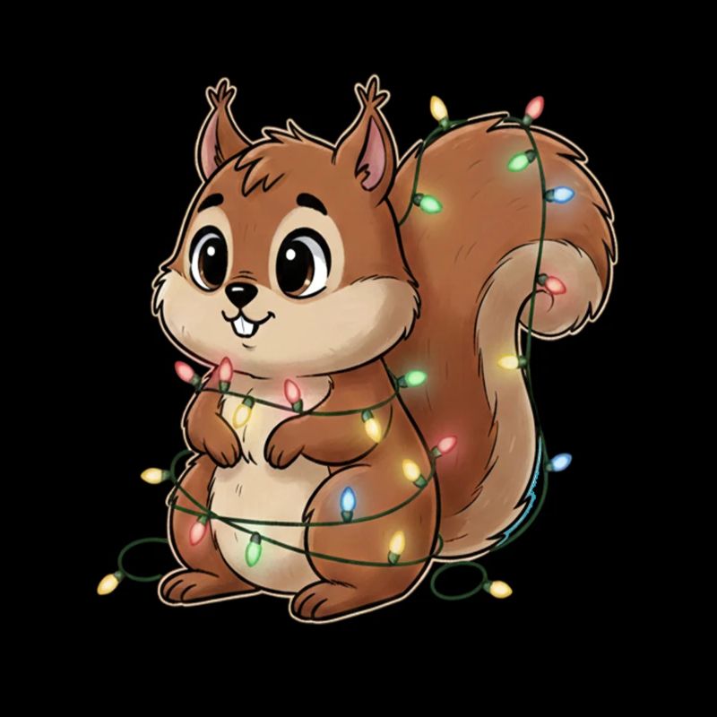 Squirrel hung with lights