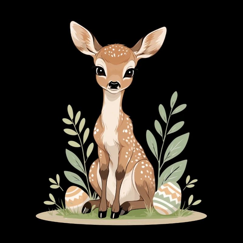 Fawn in spring with leaves