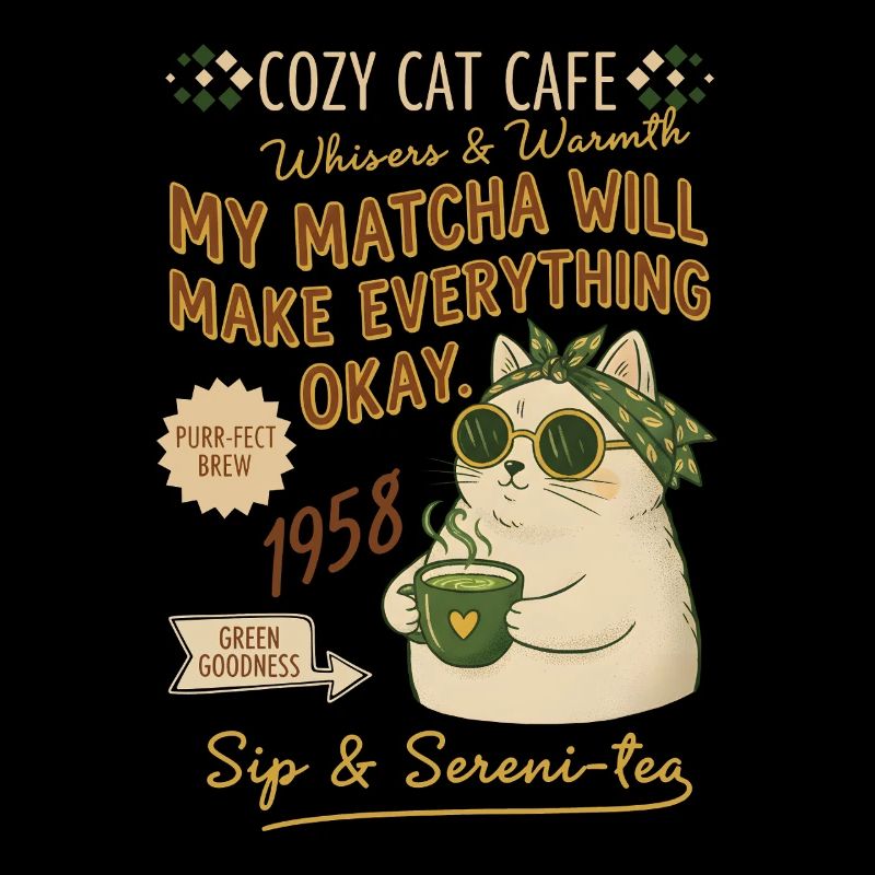 Café à chats douillet, mon matcha va tout arranger
