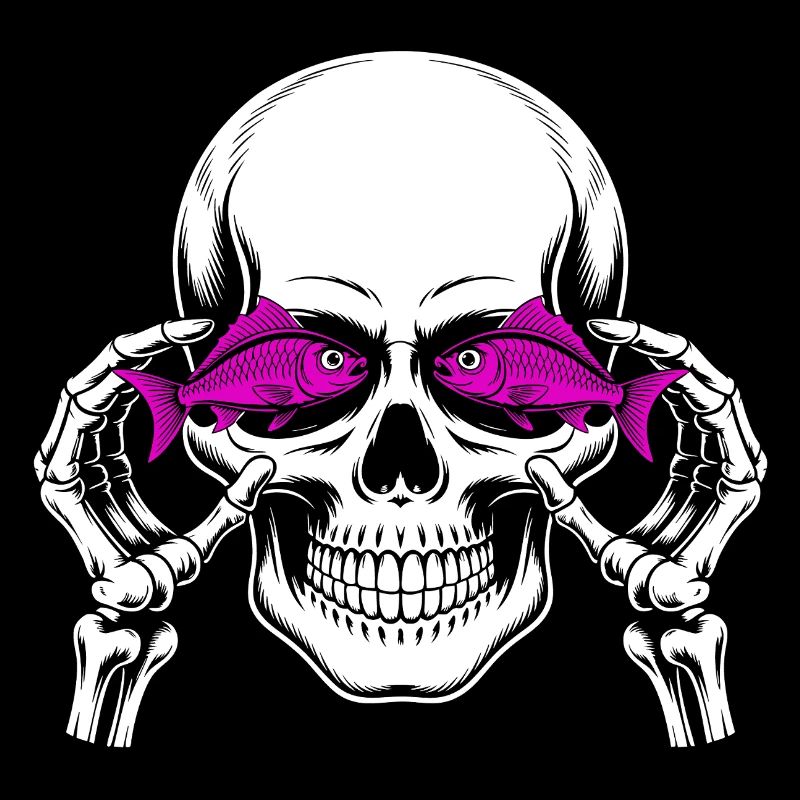 Skull and crossbones with fish