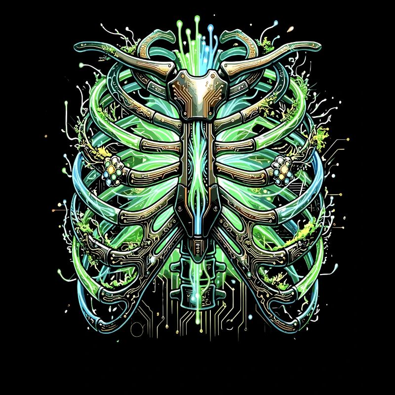 Cyber Rib Cage Skeleton Sci-Fi Illustration