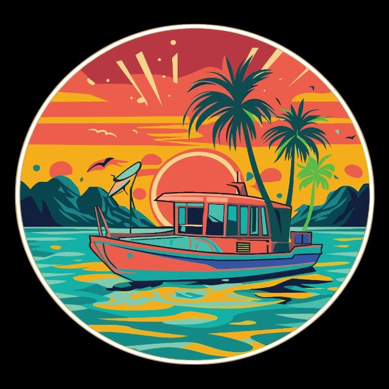 Retro Boat Sunset Tropics