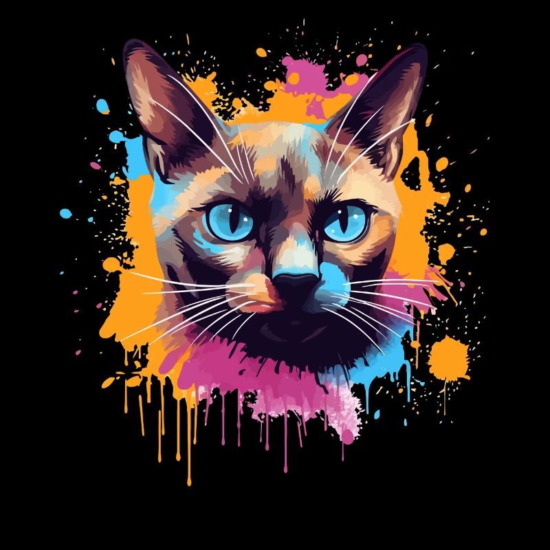 Visage de chat birman coloré en splash art