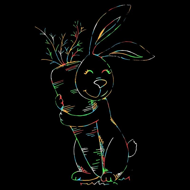 Bunter Neonhase mit Karotten