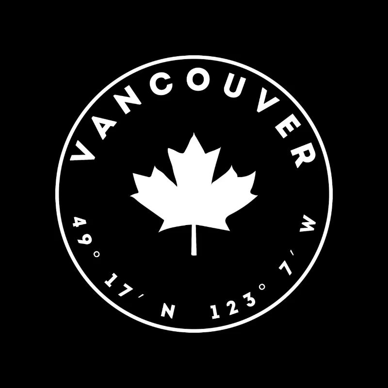 Vancouver with Maple Leaf and Coordinates