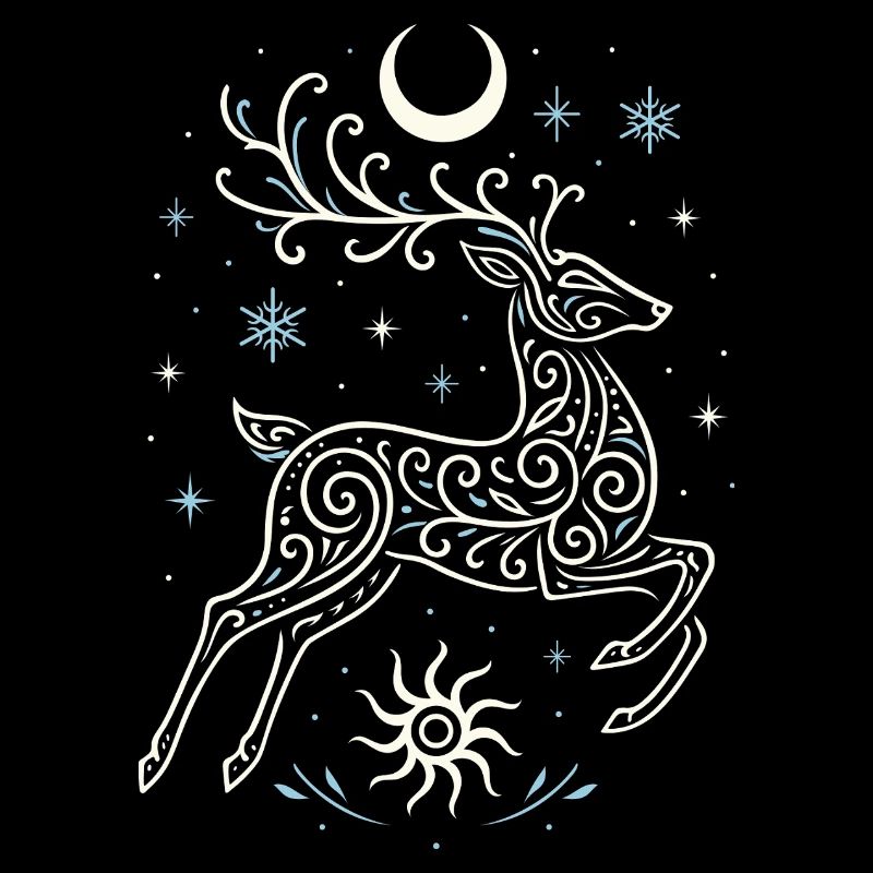 Springender Yule Hirsch mit Sonne & Mond