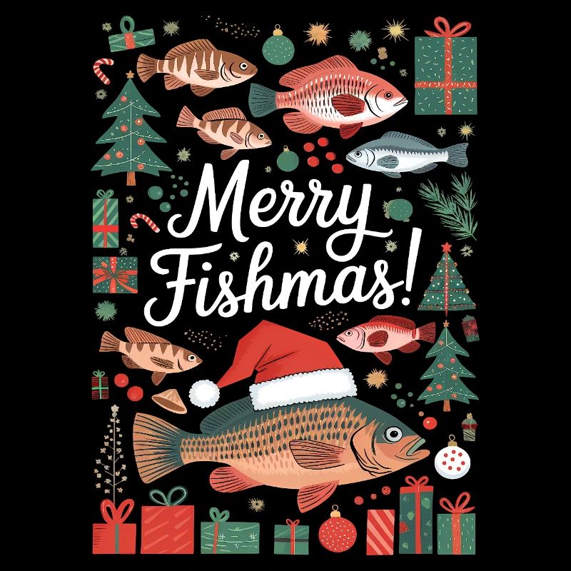 Angler Weihnachtspullover Merry Fishmas Karpfen