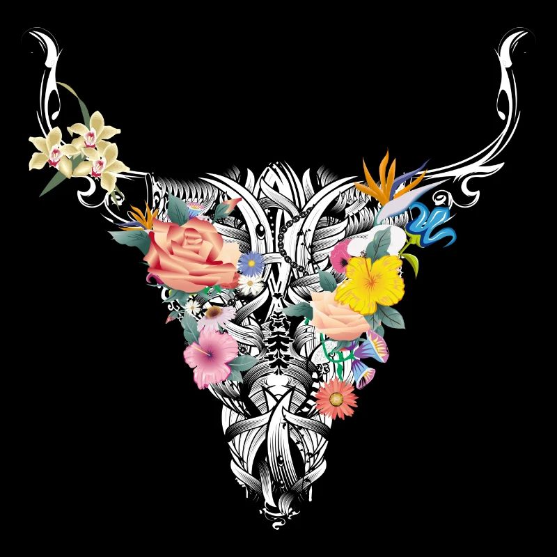 Crâne de taureau avec des fleurs