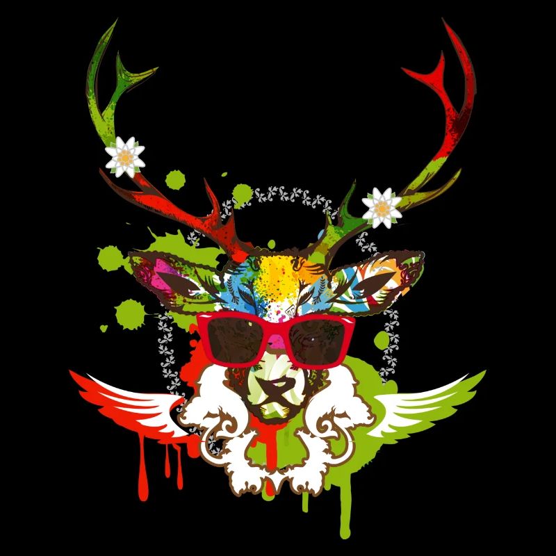 A stag's head with red sunglasses