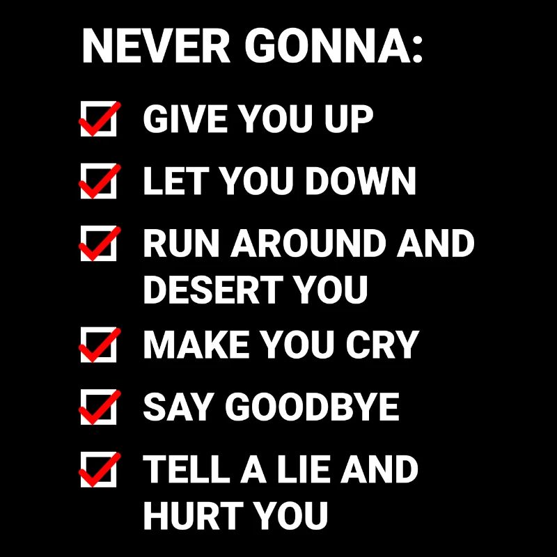 Rick Roll Checkliste (Never Gonna Give You Up)