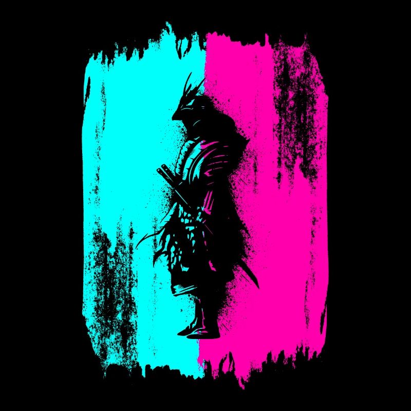 Samurai In A Turquoise And Pink Frame