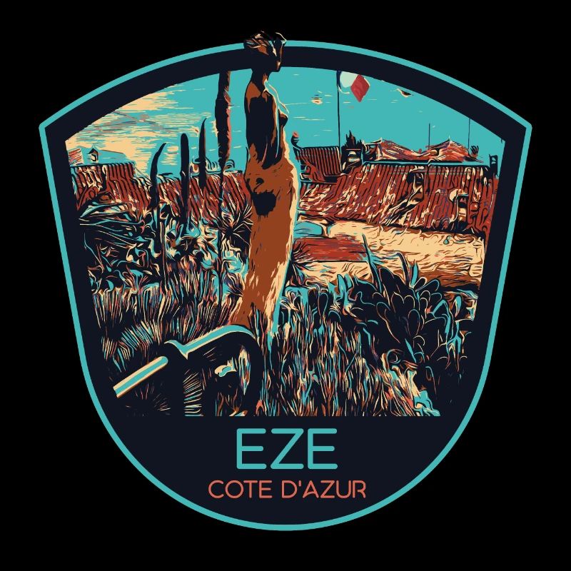 Originalillustration Dorf Èze, Côte d'Azur